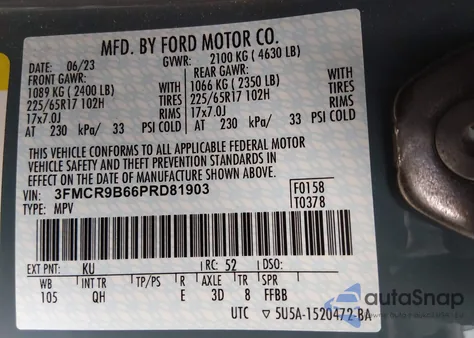 2023 Ford Bronco Sport Big Bend z USA, uszkodzony, nr VIN 3FMCR9B66PRD81903